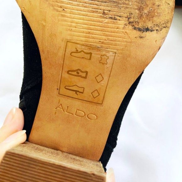 Aldo Black Suede Leather Open Toe Stacked Heel Shoes Heels 6 - Picture 8 of 11